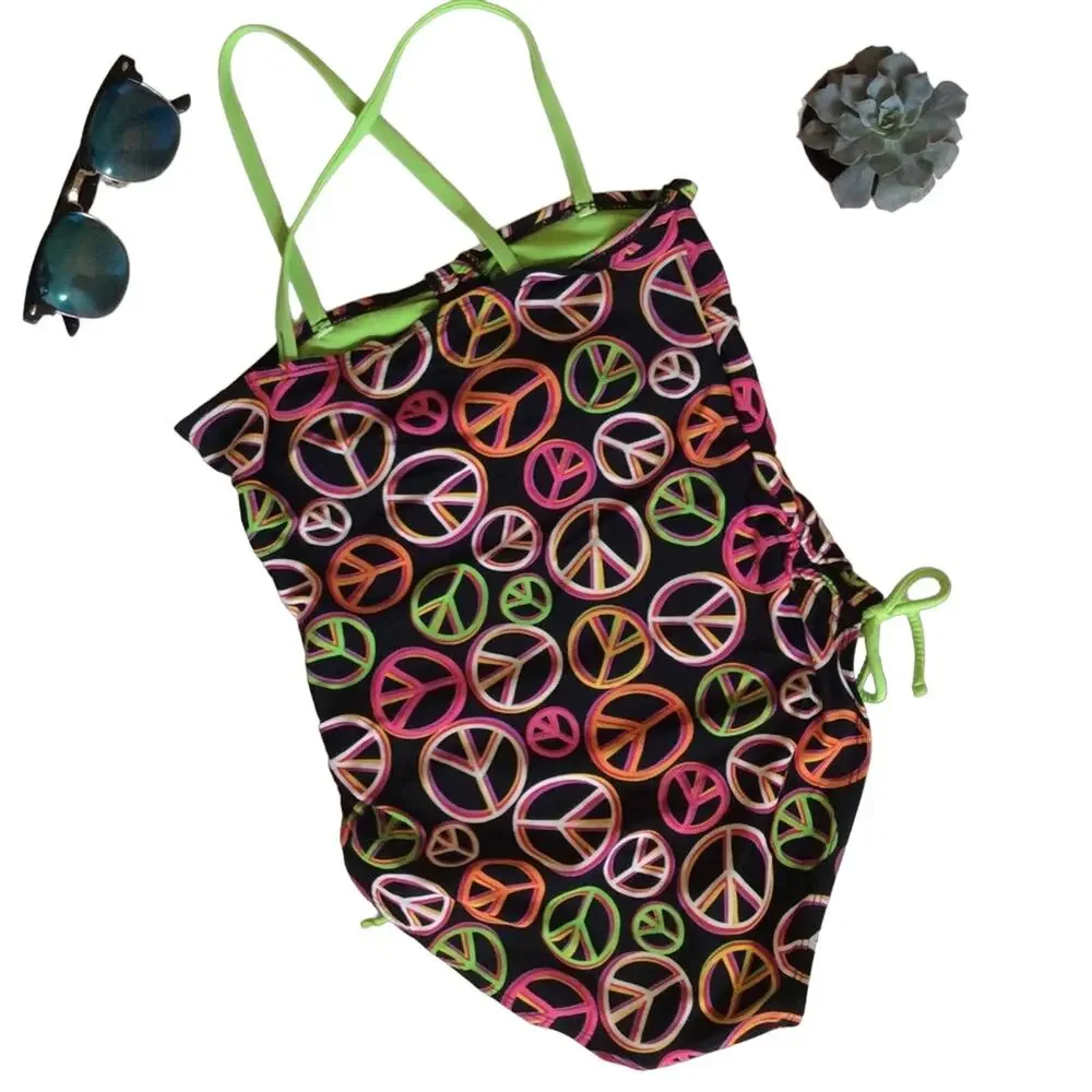 Girls Peace Sign One Piece Swimsuit